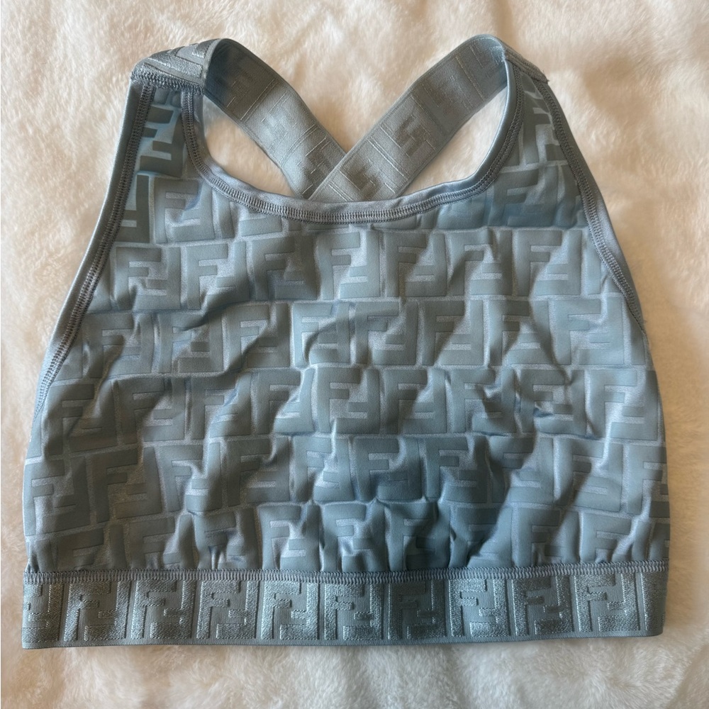 Fendi Light Blue Embossed Sports Bra